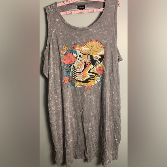 Torrid LoveSick Slashed Back Dress - Cotton Summer Skull Grey Wash - Picture 8 of 12